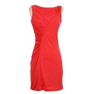 Halston Heritage Ruched Sleeveless Sheath Bodycon Cocktail Dress Size 8 Red NWT